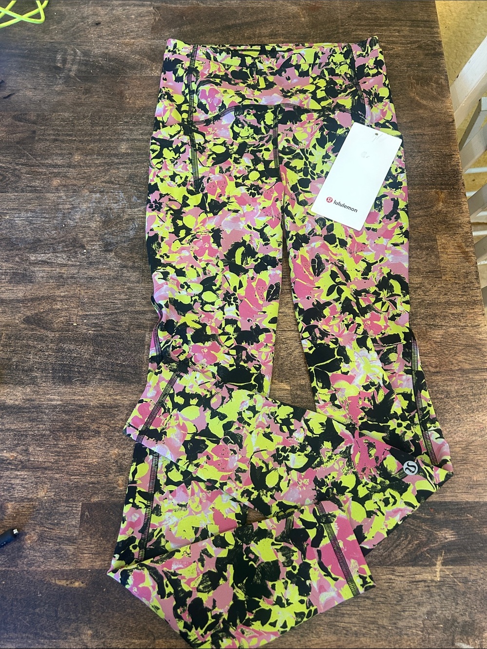 lululemon athletica Women’s Pink and Lime Abstract Floral Leggings